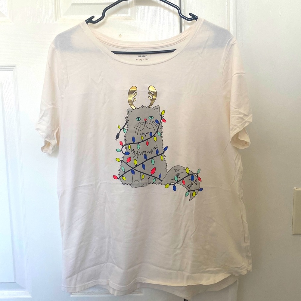 Christmas shirt with cat design and cream color background